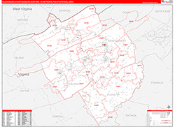 Blacksburg-Christiansburg-Radford Metro Area Wall Map Red Line Style 2026